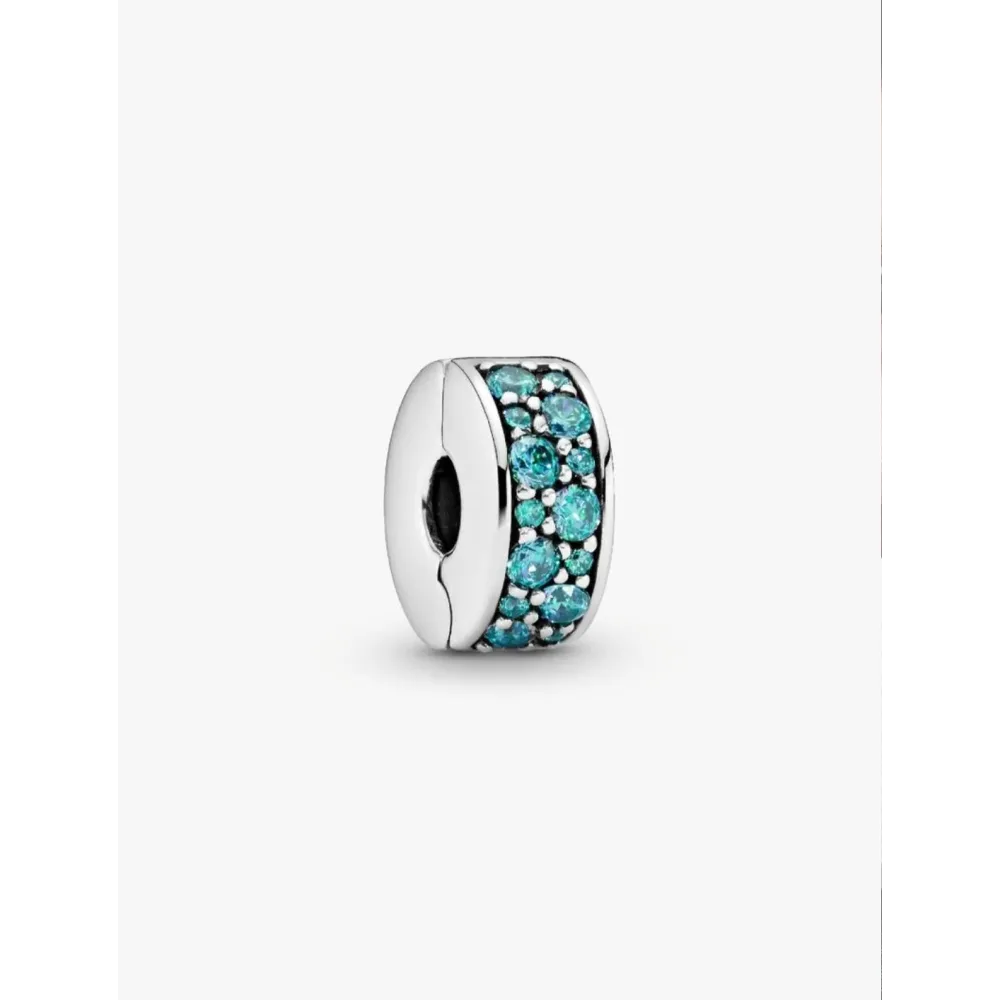 PANDORA CHARM CLIP PAVÉ BLEU-VERT ARGENT MASSIF