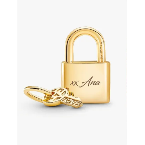 PANDORA CHARM PENDANT CADENAS & CLÉ MÉTAL DORÉ À L’OR 14 CARATS