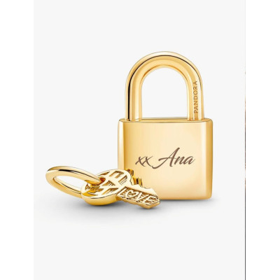 PANDORA CHARM PENDANT CADENAS & CLÉ MÉTAL DORÉ À L’OR 14 CARATS