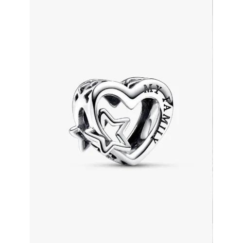 PANDORA CHARM AJOURÉ FAMILLE COEUR ET ÉTOILE ARGENT MASSIF