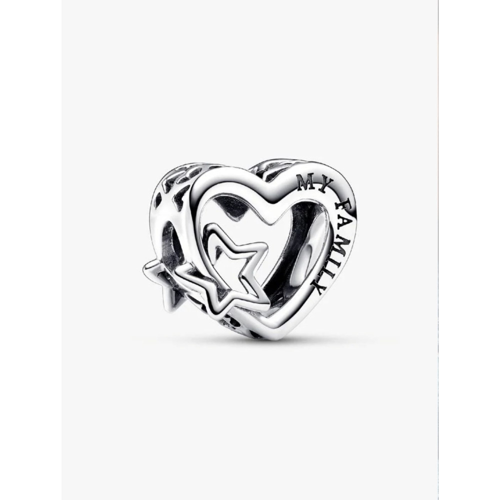 PANDORA CHARM AJOURÉ FAMILLE COEUR ET ÉTOILE ARGENT MASSIF