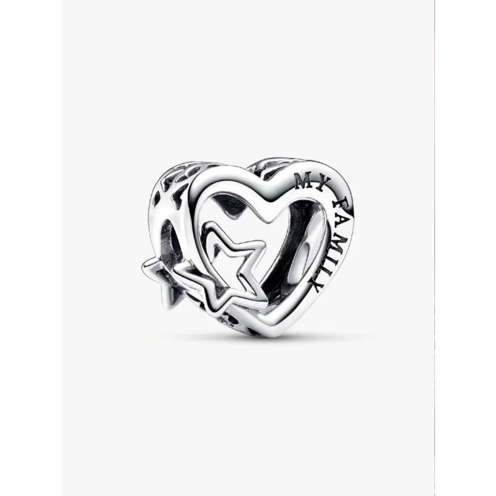 PANDORA CHARM AJOURÉ FAMILLE COEUR ET ÉTOILE ARGENT MASSIF
