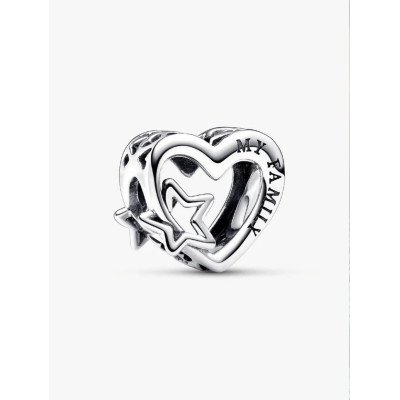PANDORA CHARM AJOURÉ FAMILLE COEUR ET ÉTOILE ARGENT MASSIF