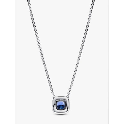PANDORA COLLIER À PENDENTIF HALO BLEU CARRÉ SCINTILLANT ARGENT MASSIF