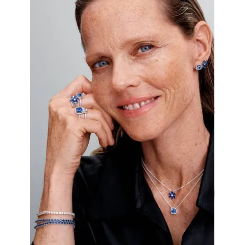 PANDORA COLLIER À PENDENTIF HALO BLEU CARRÉ SCINTILLANT ARGENT MASSIF