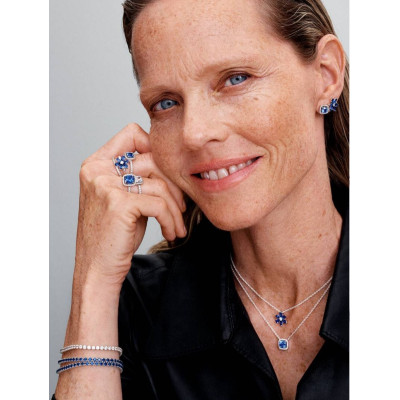 PANDORA COLLIER À PENDENTIF HALO BLEU CARRÉ SCINTILLANT ARGENT MASSIF