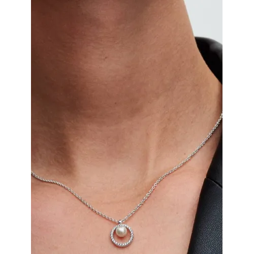 PANDORA COLLIER PERLE DE CULTURE D’EAU DOUCE TRAITÉE & PAVÉ ARGENT MASSIF