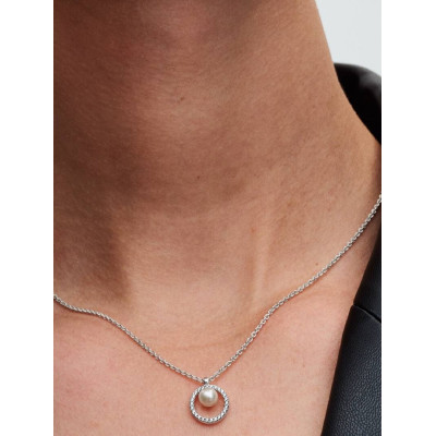 PANDORA COLLIER PERLE DE CULTURE D’EAU DOUCE TRAITÉE & PAVÉ ARGENT MASSIF