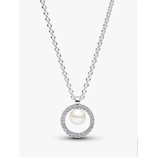 PANDORA COLLIER PERLE DE CULTURE D’EAU DOUCE TRAITÉE & PAVÉ ARGENT MASSIF