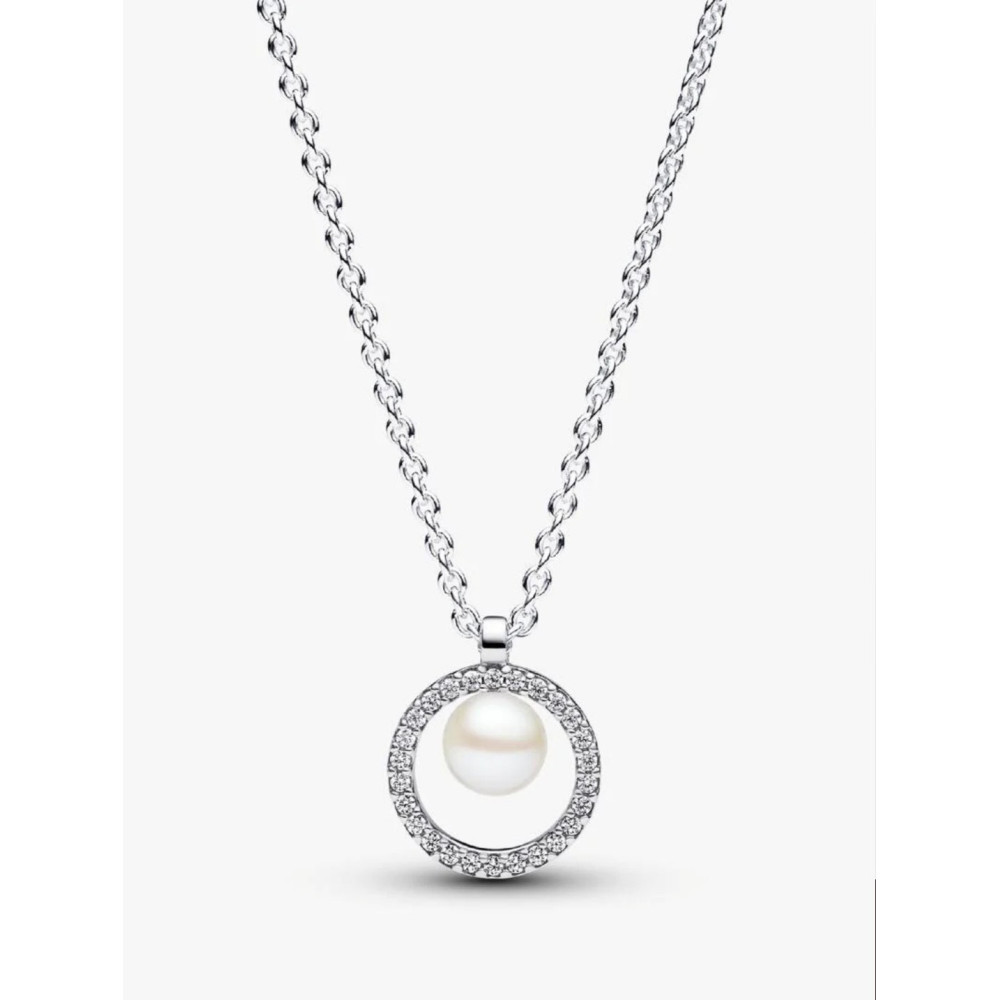 PANDORA COLLIER PERLE DE CULTURE D’EAU DOUCE TRAITÉE & PAVÉ ARGENT MASSIF