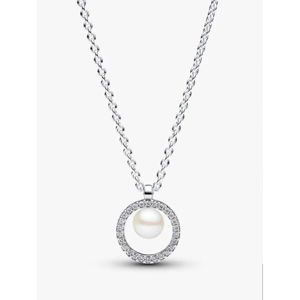 PANDORA COLLIER PERLE DE CULTURE D’EAU DOUCE TRAITÉE & PAVÉ ARGENT MASSIF
