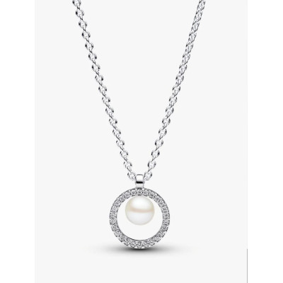 PANDORA COLLIER PERLE DE CULTURE D’EAU DOUCE TRAITÉE & PAVÉ ARGENT MASSIF