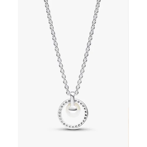 PANDORA COLLIER PERLE DE CULTURE D’EAU DOUCE TRAITÉE & PAVÉ ARGENT MASSIF