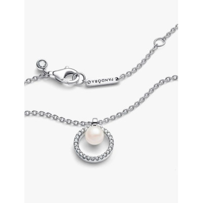 PANDORA COLLIER PERLE DE CULTURE D’EAU DOUCE TRAITÉE & PAVÉ ARGENT MASSIF