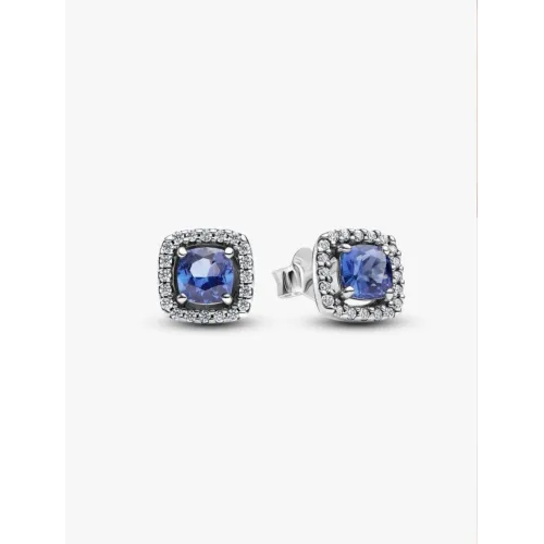 PANDORA CLOUS D’OREILLES HALO BLEU CARRÉ SCINTILLANT