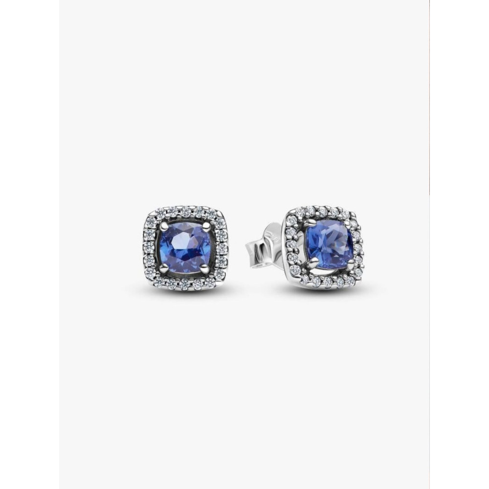 PANDORA CLOUS D’OREILLES HALO BLEU CARRÉ SCINTILLANT