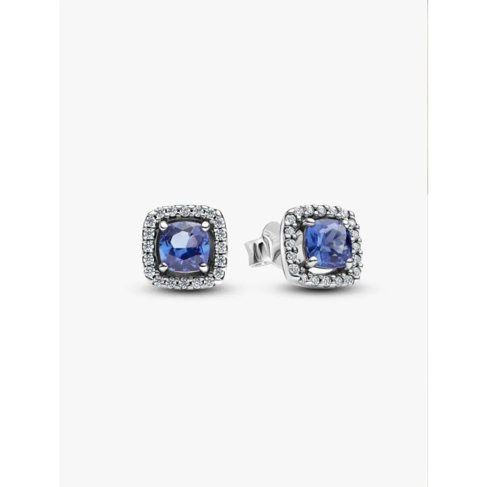 PANDORA CLOUS D’OREILLES HALO BLEU CARRÉ SCINTILLANT