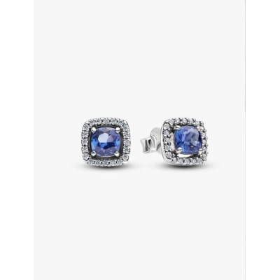PANDORA CLOUS D’OREILLES HALO BLEU CARRÉ SCINTILLANT