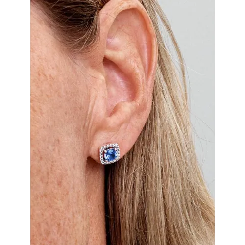 PANDORA CLOUS D’OREILLES HALO BLEU CARRÉ SCINTILLANT