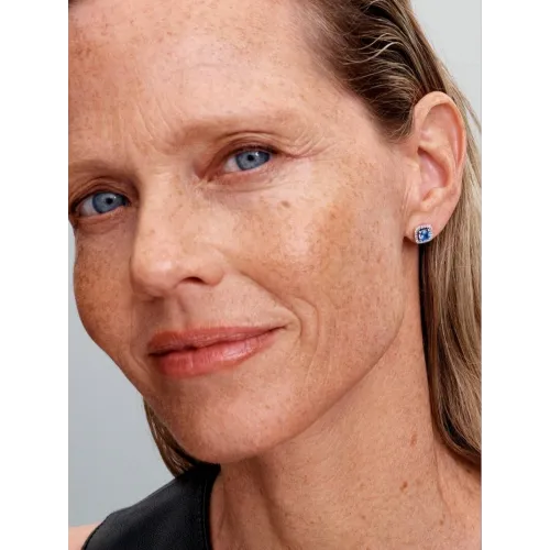 PANDORA CLOUS D’OREILLES HALO BLEU CARRÉ SCINTILLANT