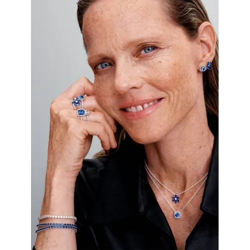 PANDORA CLOUS D’OREILLES HALO BLEU CARRÉ SCINTILLANT