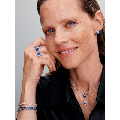 PANDORA CLOUS D’OREILLES HALO BLEU CARRÉ SCINTILLANT