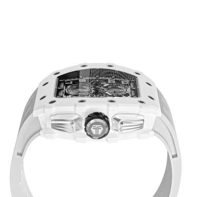 Vue profil montrant la couronne de la Modèle Tsar Bomba Elemental Bioceramic Date Elemental Blanc