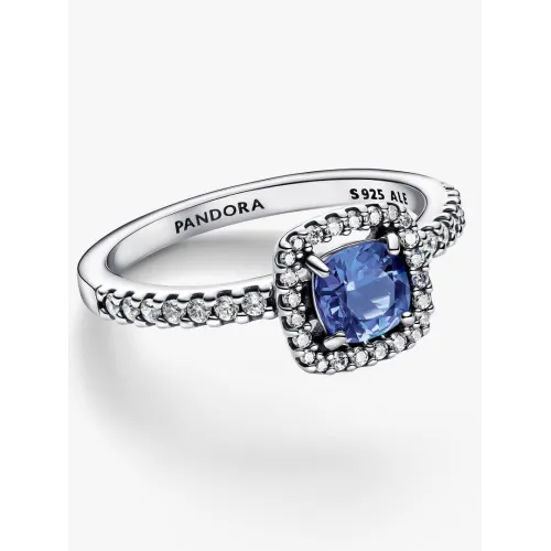 PANDORA BAGUE HALO BLEU CARRÉ SCINTILLANT