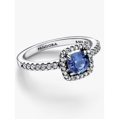 PANDORA BAGUE HALO BLEU CARRÉ SCINTILLANT