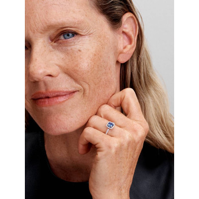 PANDORA BAGUE HALO BLEU CARRÉ SCINTILLANT