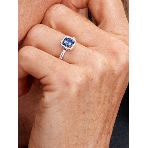 PANDORA BAGUE HALO BLEU CARRÉ SCINTILLANT