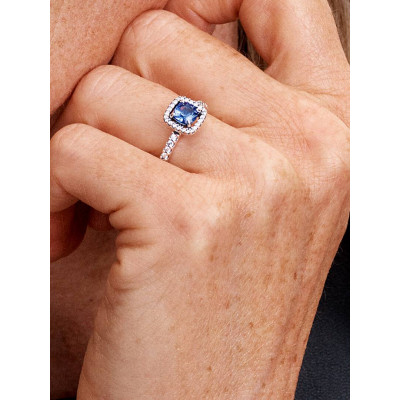 PANDORA BAGUE HALO BLEU CARRÉ SCINTILLANT