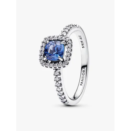 PANDORA BAGUE HALO BLEU CARRÉ SCINTILLANT
