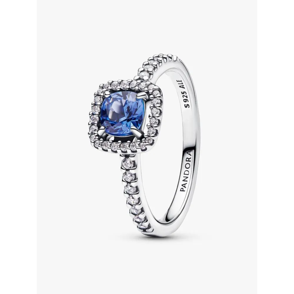 PANDORA BAGUE HALO BLEU CARRÉ SCINTILLANT