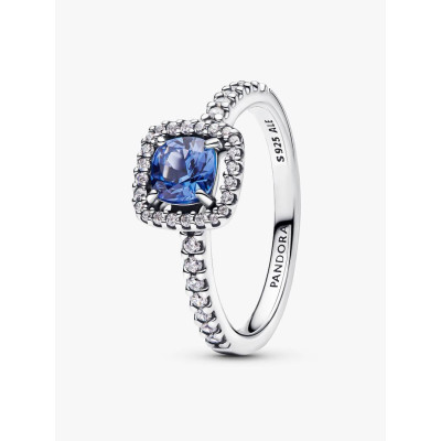 PANDORA BAGUE HALO BLEU CARRÉ SCINTILLANT