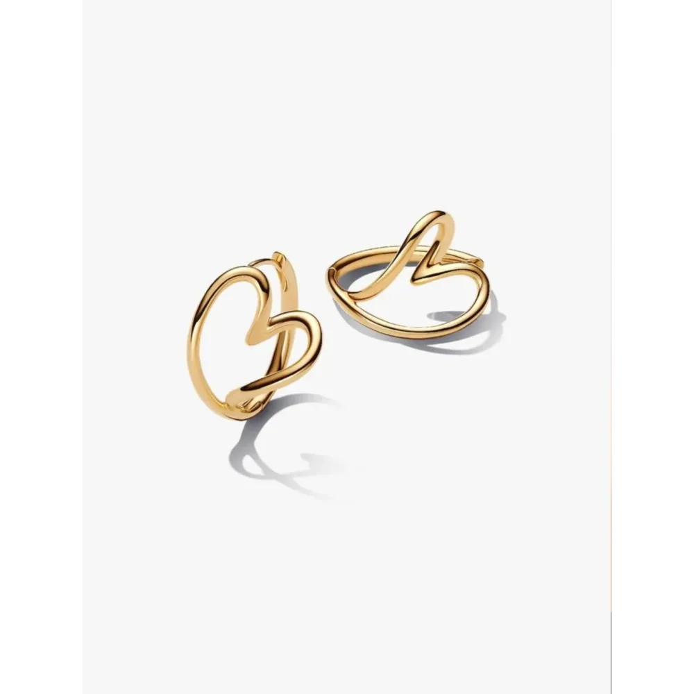 PANDORA CRÉOLES COEUR ORGANIQUE MÉTAL DORÉ À L’OR 14 CARATS