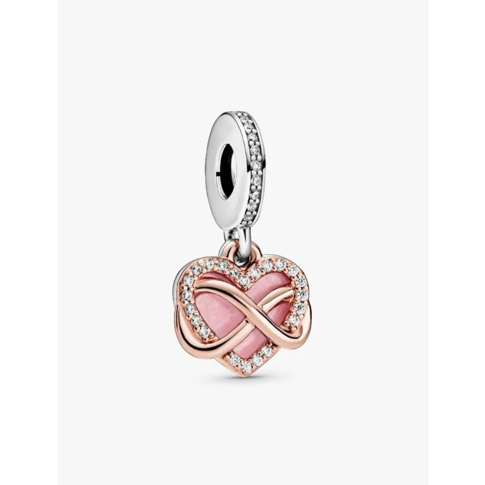 PANDORA CHARM PENDANT COEUR INFINI SCINTILLANT ARGENT MASSIF, MÉTAL DORÉ À L’OR ROSE 14 CARATS