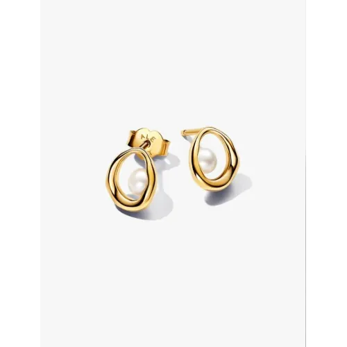 PANDORA CLOUS D’OREILLES OVALE DE FORME ORGANIQUE & PERLE