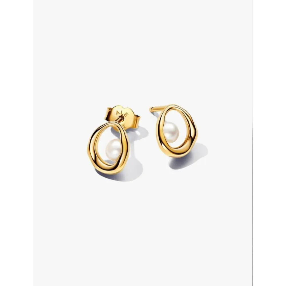 PANDORA CLOUS D’OREILLES OVALE DE FORME ORGANIQUE & PERLE