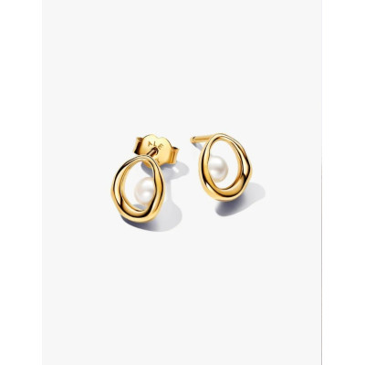 PANDORA CLOUS D’OREILLES OVALE DE FORME ORGANIQUE & PERLE