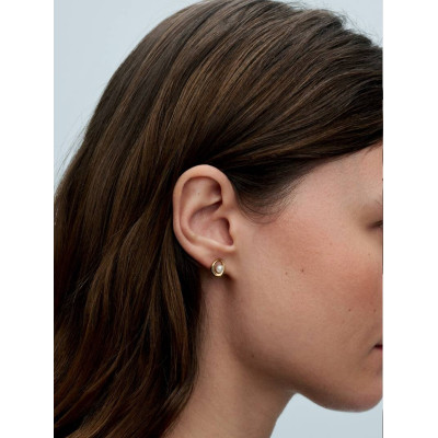 PANDORA CLOUS D’OREILLES OVALE DE FORME ORGANIQUE & PERLE