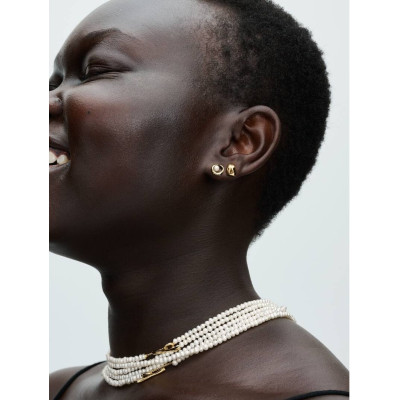 PANDORA CLOUS D’OREILLES OVALE DE FORME ORGANIQUE & PERLE