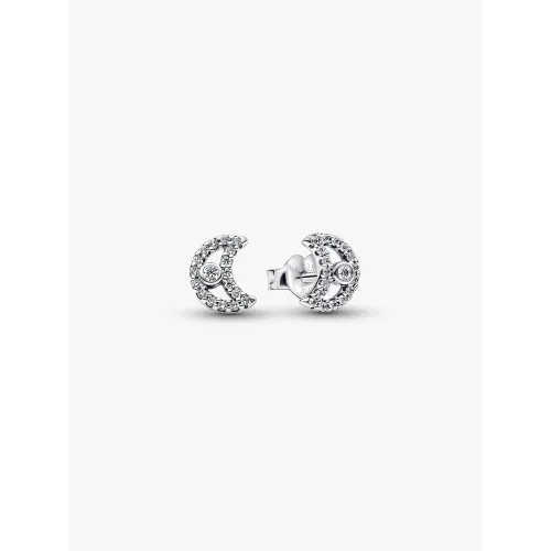 PANDORA CLOUS D'OREILLES LUNE SCINTILLANTS ARGENT MASSIF