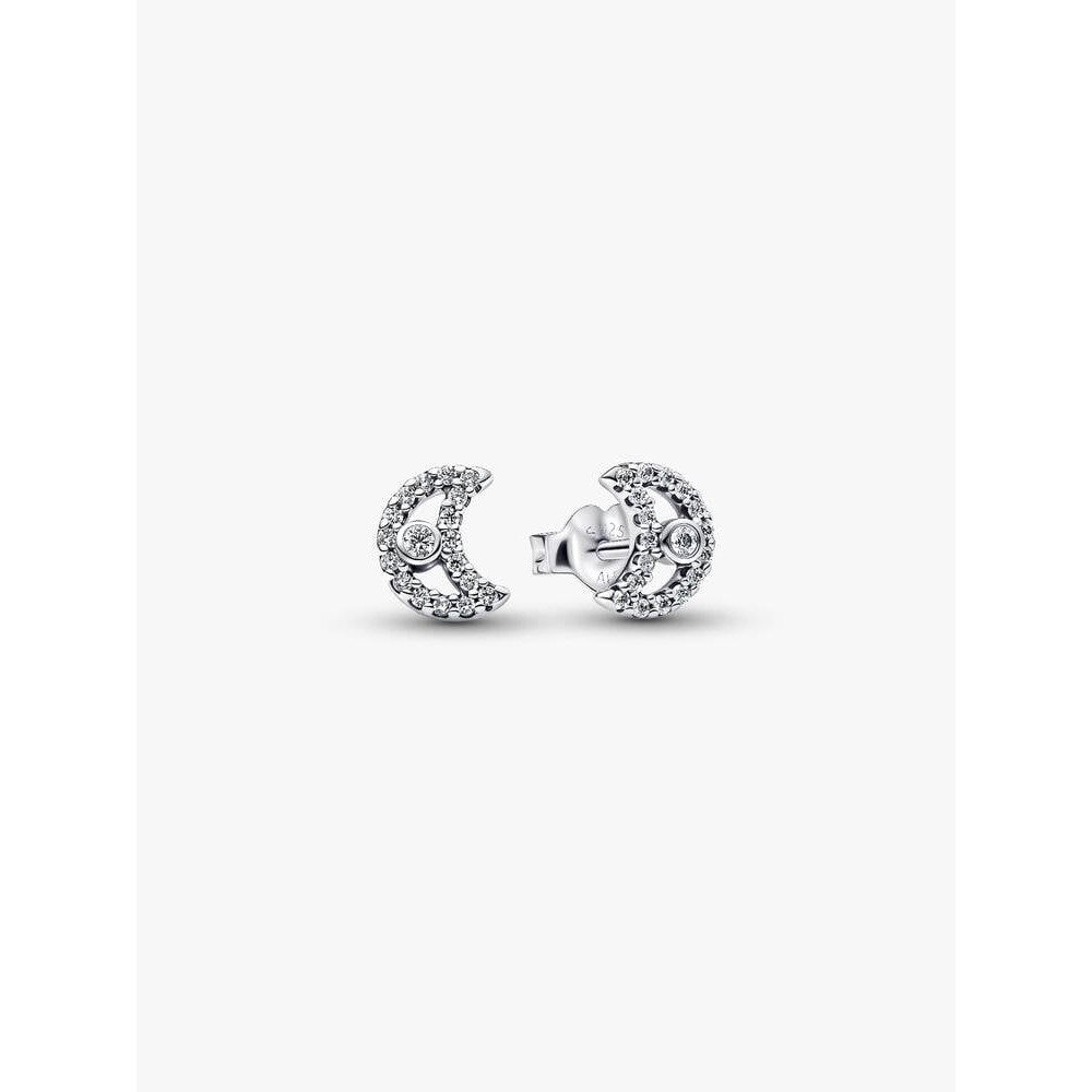 PANDORA CLOUS D'OREILLES LUNE SCINTILLANTS ARGENT MASSIF