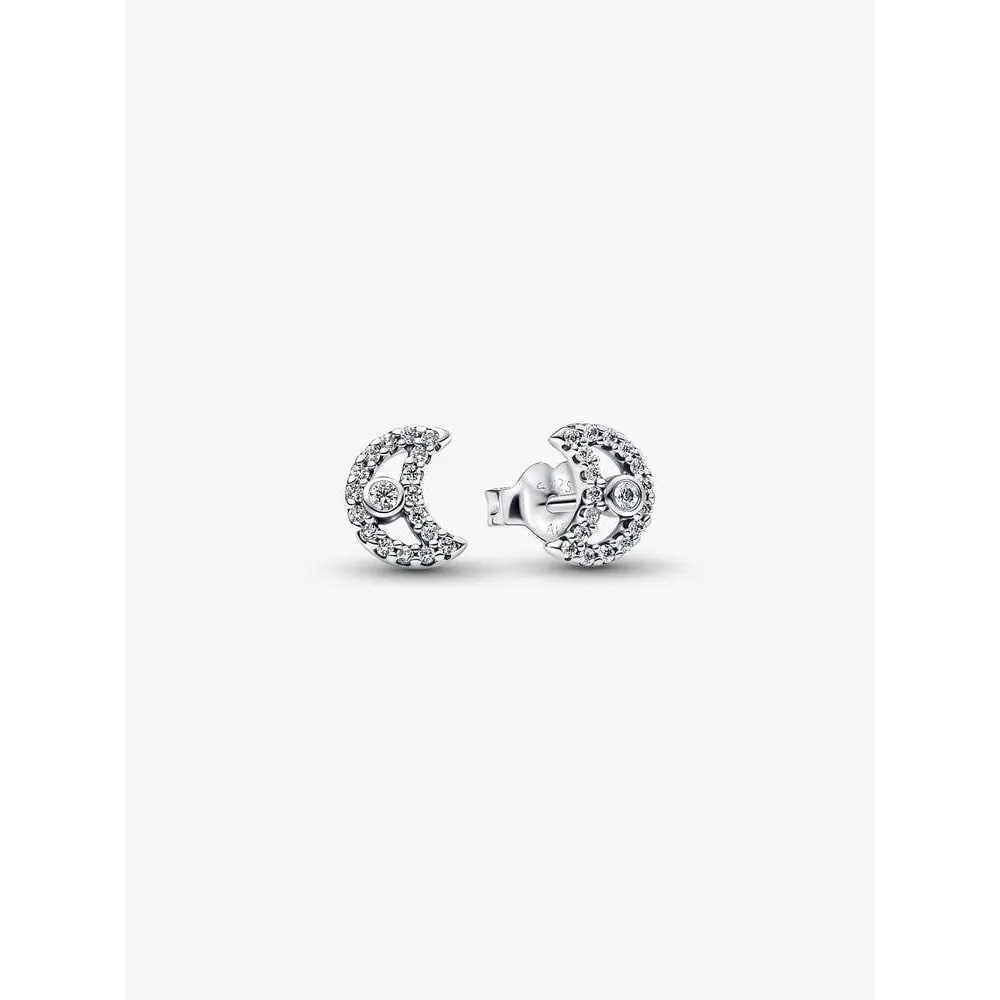 PANDORA CLOUS D'OREILLES LUNE SCINTILLANTS ARGENT MASSIF