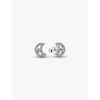PANDORA CLOUS D'OREILLES LUNE SCINTILLANTS ARGENT MASSIF