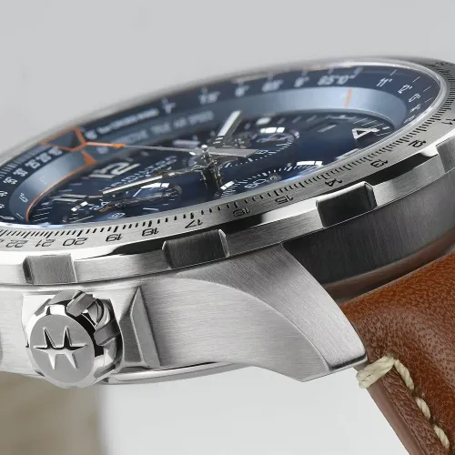 MONTRE HAMILTON KHAKI AVIATION X-WIND GMT CHRONO QUARTZ CADRAN BLUE BRACELET CADRAN MARRON