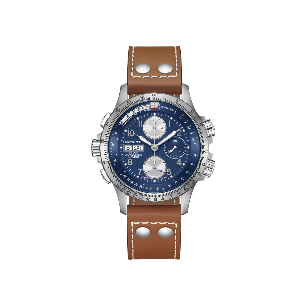 Photo montrant l'intégralité de la montre Montre Hamilton Khaki Aviation X‑Wind Auto Chrono Bracelet Cuir Marron
