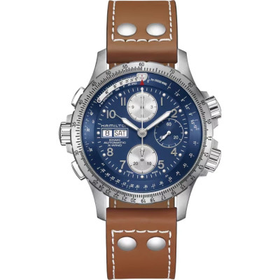 Photo montrant l'intégralité de la montre Montre Hamilton Khaki Aviation X‑Wind Auto Chrono Bracelet Cuir Marron