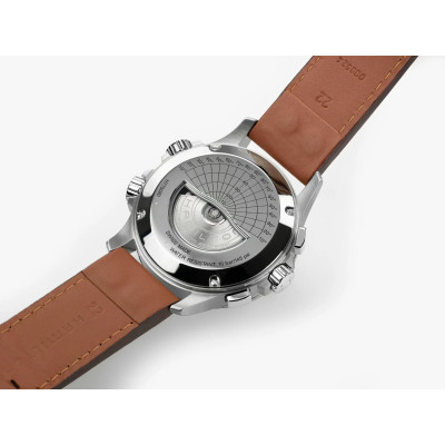 Vue de dos de la montre Montre Hamilton Khaki Aviation X‑Wind Auto Chrono Bracelet Cuir Marron